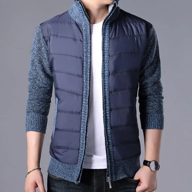 2023 New Men\'s Thick Sweater Coat Male Autumn Winter Parkas Patchwork Sweatercoat Zipper Cardigans Sweater Man Jacket Outerwear