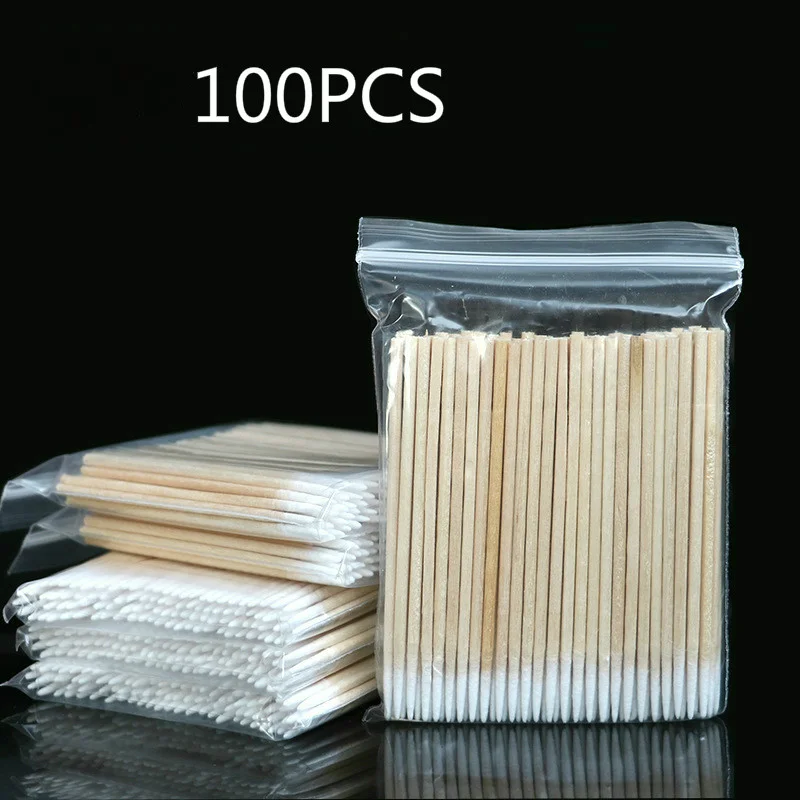 Disposable Cotton Swab Lint Free Micro Brushes Wood Cotton Buds Swabs Ear Clean Stick Eyelash Extension Glue Removing Tool