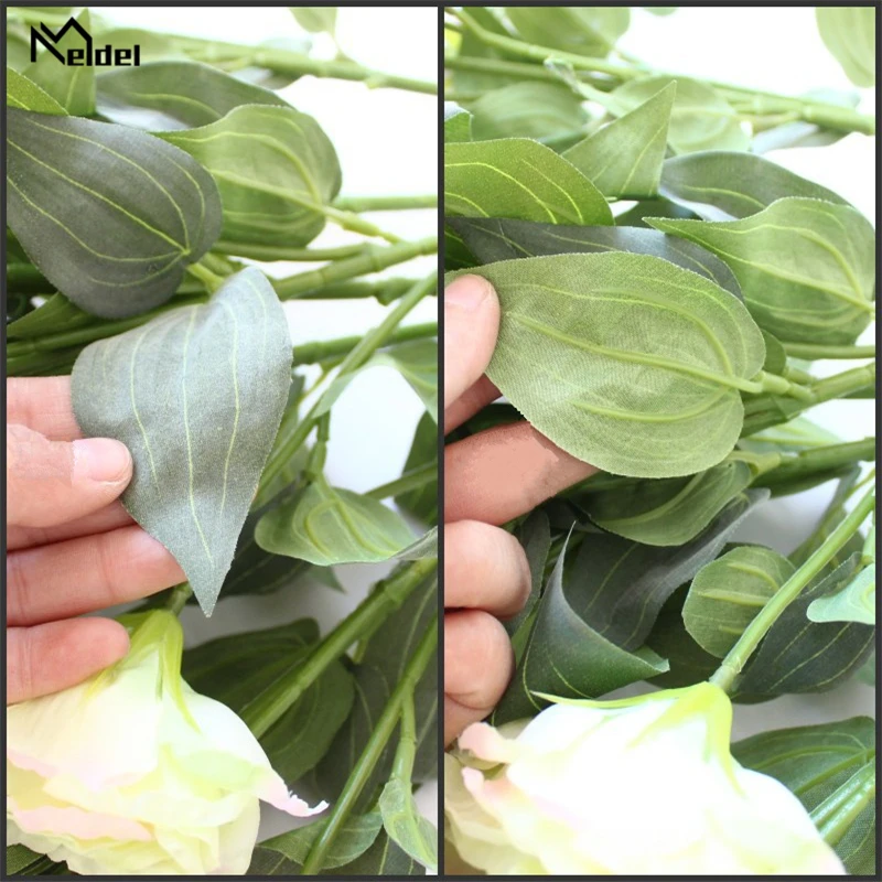 Meldel DIY 인공 꽃 부케, 실크 Lisianthus 홈 파티 웨딩 테이블 장식, 가짜 Lisianthus 장미 꽃꽂이