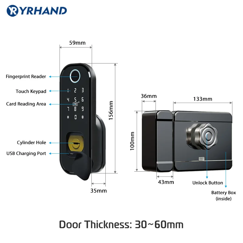 Wifi tt lock App bluetooth Fingerprint Rim Lock Smart Card Digital Keyless Code battery Electronic Door Lock For Home