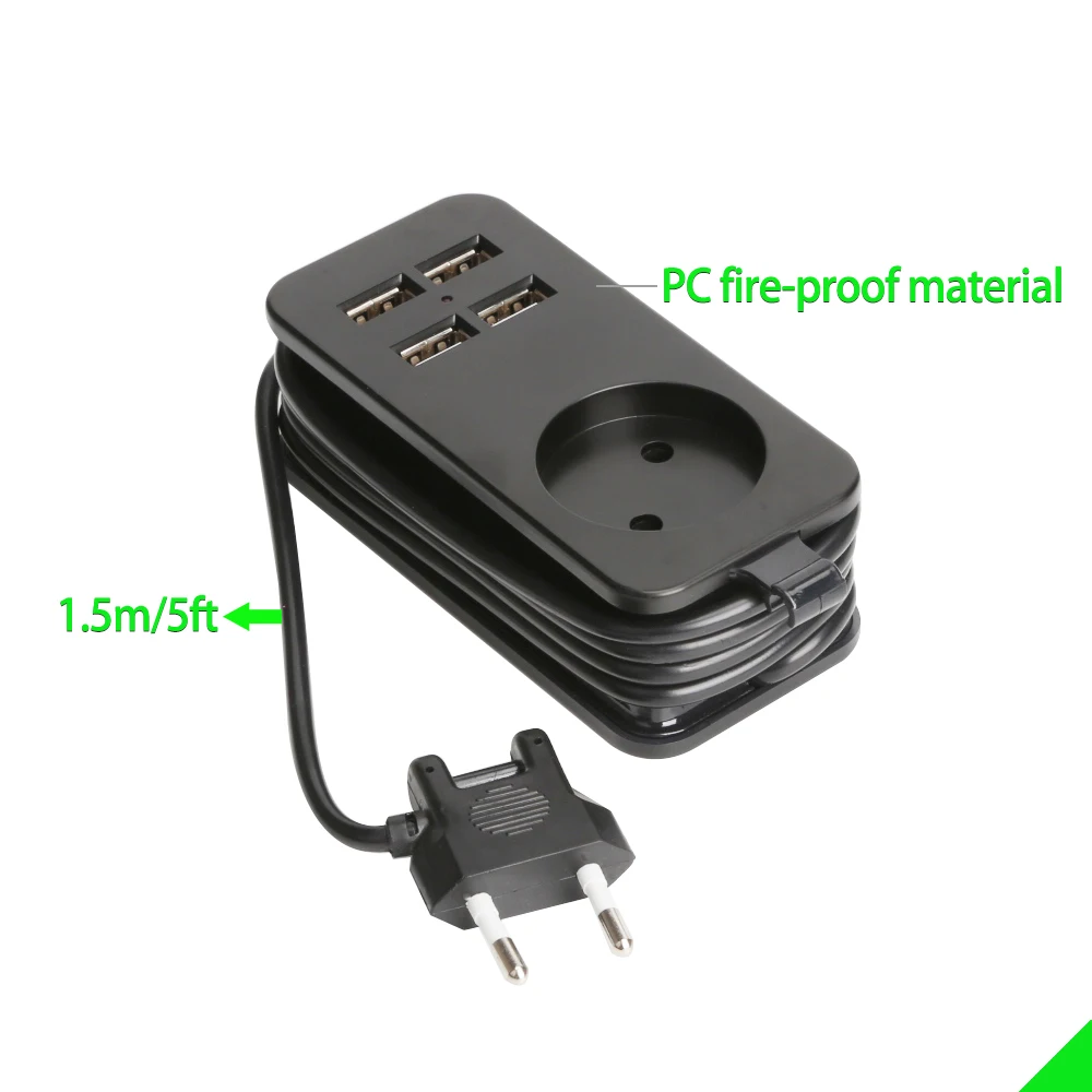 Ciabatta EU KC da 4.0mm/4.8mm con presa di prolunga portatile USB spina europea cavo da 1.5m adattatore da viaggio per ciabatta