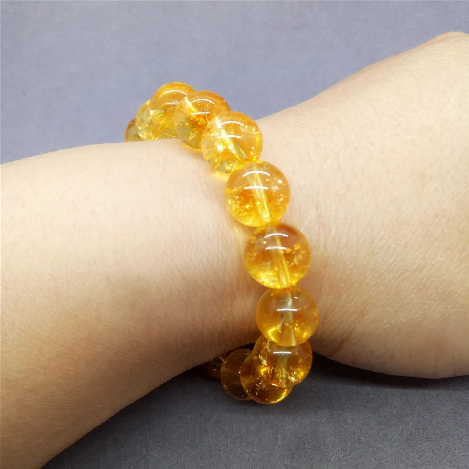 Natural Stone Crack Citrine Beads Bracelet Safronite Yellow Quartz Charm