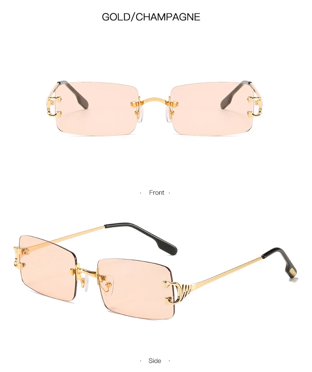 XaYbZc Blaue rechteckige Sonnenbrille, randlos, für Herren, Metall, modisch, quadratisch, Sonnenbrille für Damen, Verlaufsglas, rahmenlos, 2025, UV400 – Detail 18
