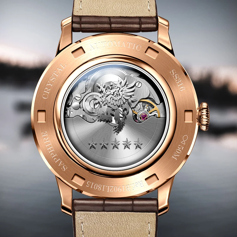 LOBINNI-Reloj de pulsera para hombre, accesorio masculino de pulsera resistente al agua con mecanismo automático, complemento mecánico de marca de
