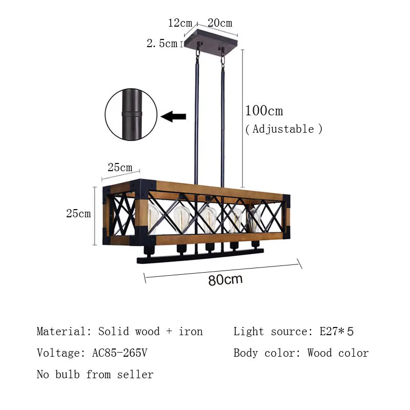 Imagem -02 - Lustre Loft Industrial Retrô de Madeira Sólida Luminária Suspensa com Teto de Madeira Vintage para Cozinha Sala de Jantar Restaurante