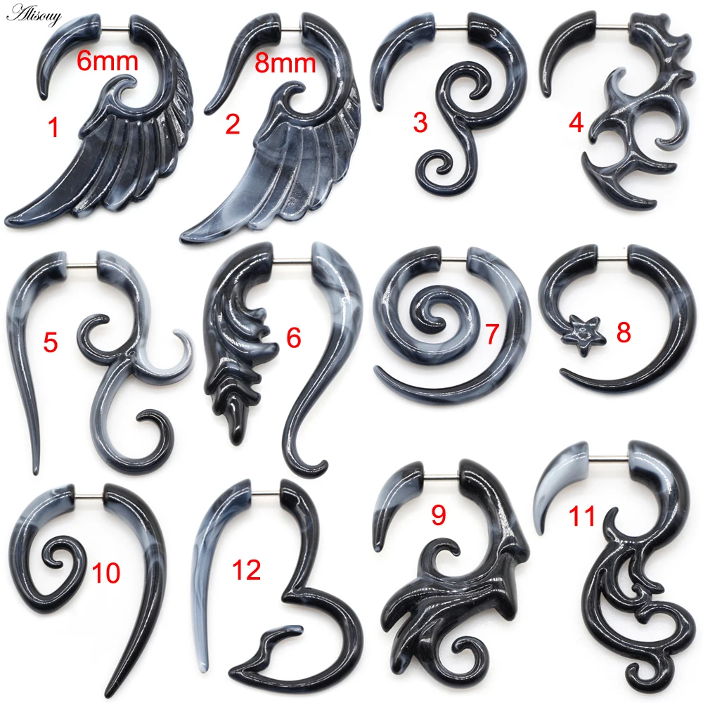 Alisouy 2pcs Acrylic Fake Cheater Twist Spiral Ear Taper Gauges Expander Earring Plug Body piercing jewelry