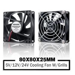 Ventilador de refrigeración 8025 DC 5V, 12V, 24V, 80mm, 80x80x25mm, enfriador sin escobillas para PC, funda de CPU, manguito de 8cm/radiador de doble rodamiento de bolas