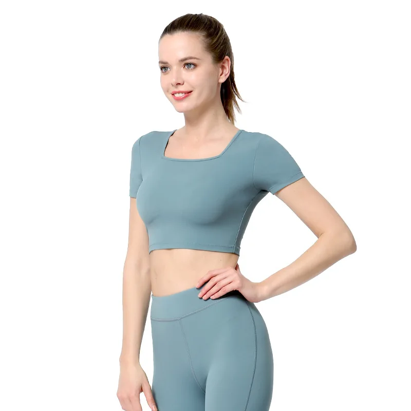 New Women Breathable Tight Seamless Yoga Shirts Short Sleeve Cropped Tops Gym Fitness Women Running Workout Tops Sport T-Shirt