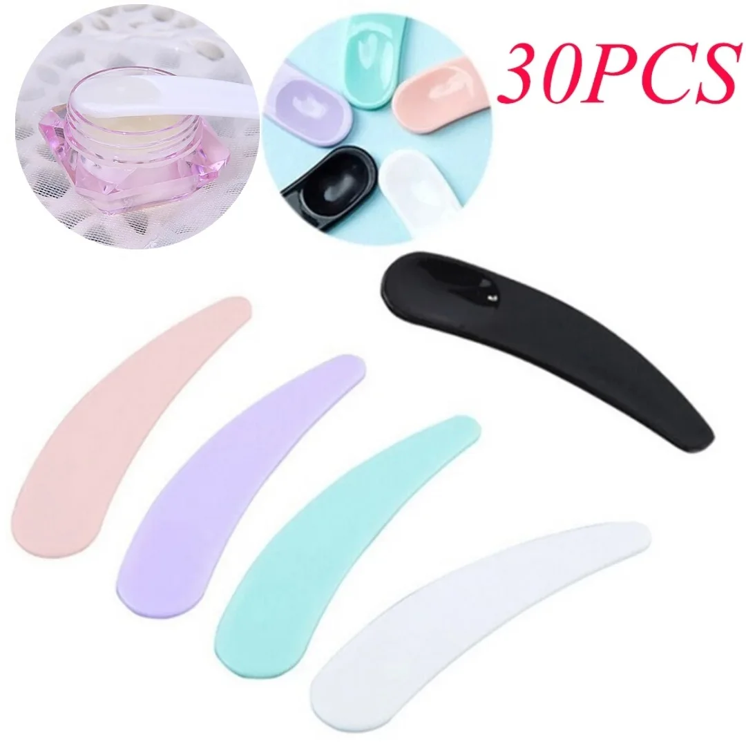 

30Pcs/Lot Mini Cosmetic Spatula Disposable Curved Scoop for Makeup Tool Accessories Mixed Color Makeup Cream Spoon