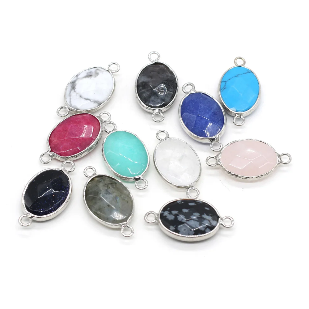 2PC Natural Stone Double Hole Connector Pendant Faceted Crystal Quartz Charms for Jewelry Making DIY Earring Bracelet Accessory