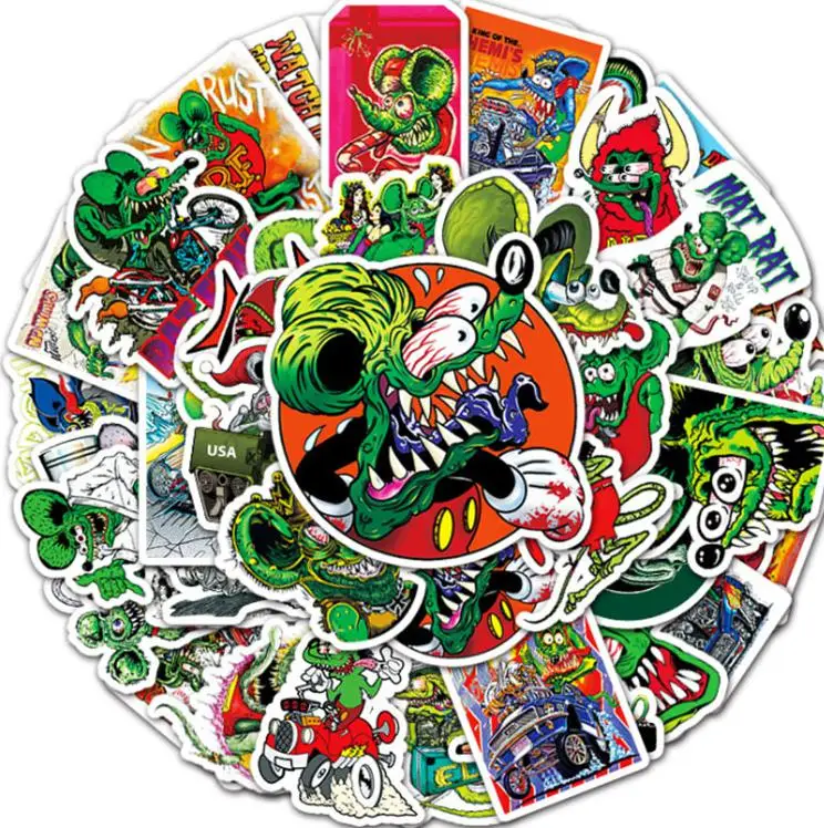 10/30/50pcs  Rat Fink   Stickers Luggage  School Student Diary Hand Ledger  Motorcycle Stationery Mobile Phone Guitar Decoration