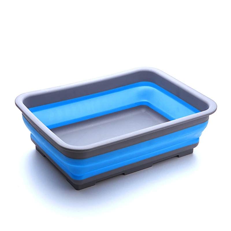 Folding Silicone Basket Storage Bucket Kitchen Accessories Vegetable Fruit Washing Square Baskets Collapsible Storage Basket