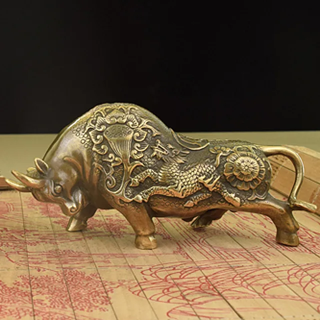 China brass Bronze fengshui wealth Bull OX Statue Metal craft family decorations gifts AAAAAA Free shipping