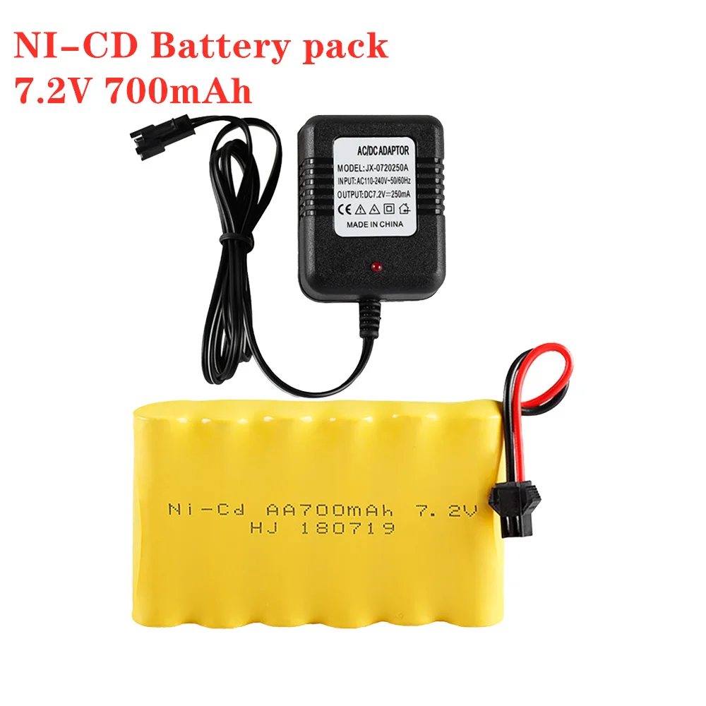 7.2V 700Mah Nicd Oplaadbare Batterij + Usb Oplader Voor Rc Speelgoed Auto Boot Pistool Tank Trein Onderdelen aa 7.2V Batterij Sm Plug