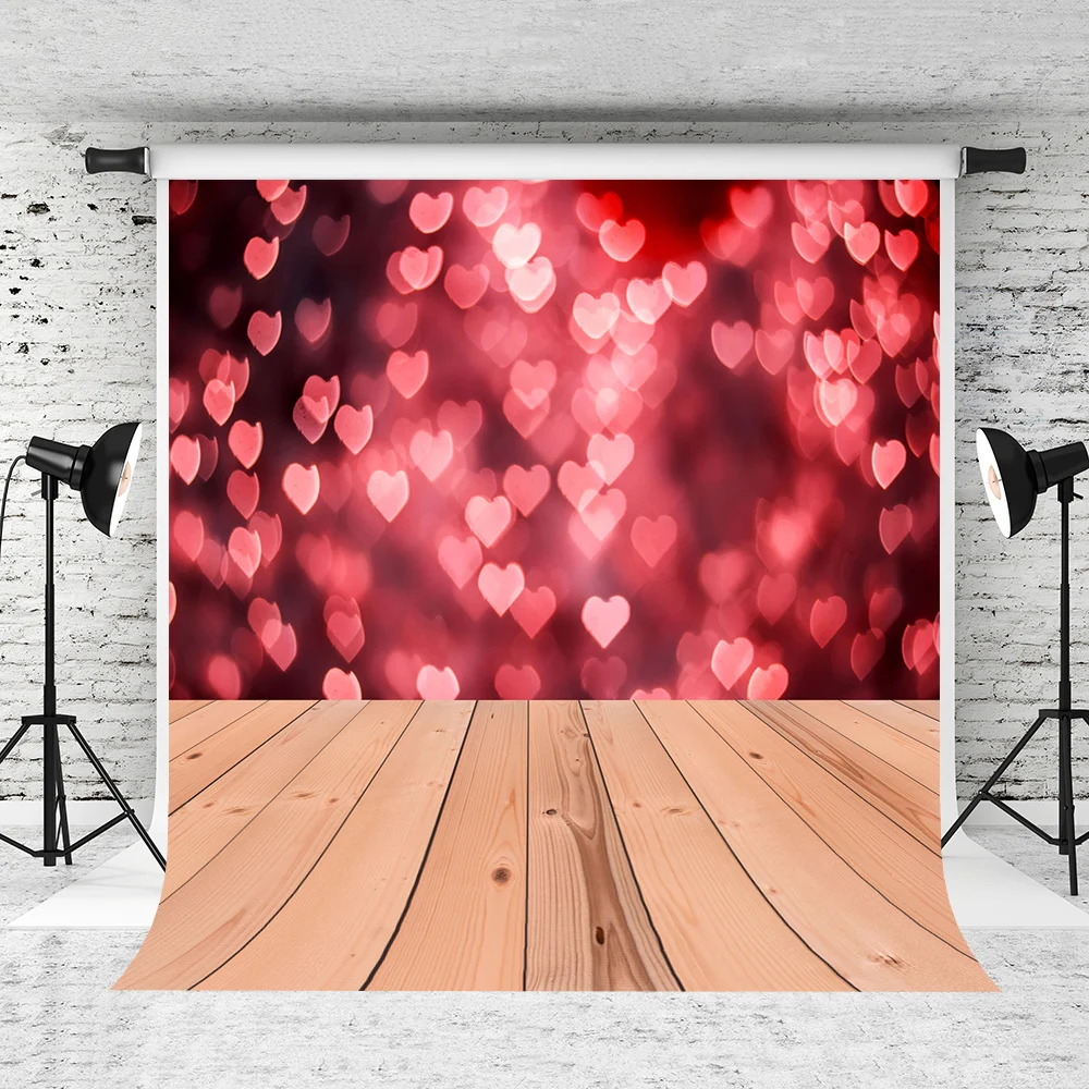 

VinylBDS Love Heart Photography Backdrops Valentines Wood Floor Princess Photo Backdrop Children Washable Backdrop Rustico