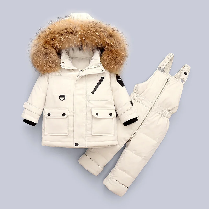 -30 Winter warm down jacket Jumpsuit Baby Boys Girl Clothes children Clothing Set 2pcs Toddler Thick Overalls Snowsuit 1-5 years