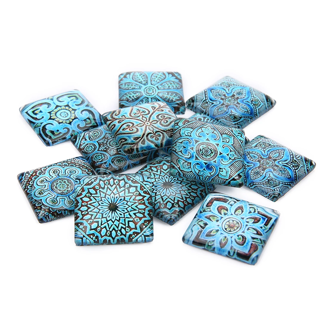 Blue White Porcelain Square Pattern Fit 15/20/25/30mm DIY Jewelry Making Glass Cabochons Cameo Base Setting Jewelry Components