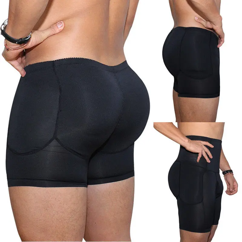 New Black Brief Men Padded Butt Booster Enhancer Hip-up Boxer High Waist Skinny Panties Underwear Brief Plus Size S-3XL