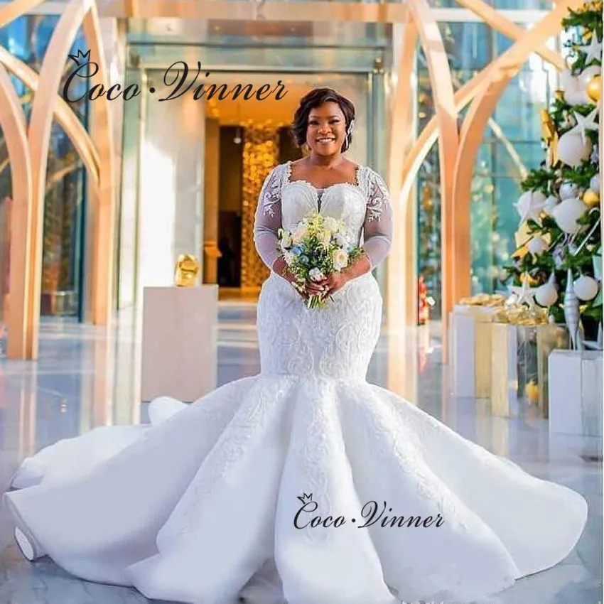 ที่กําหนดเองแขนยาวภาพลวงตากลับคุณภาพชุดแต่งงานเงือก 2025 ลูกไม้เย็บปักถักร้อยคริสตัลลูกปัดชุดเจ้าสาว W0707