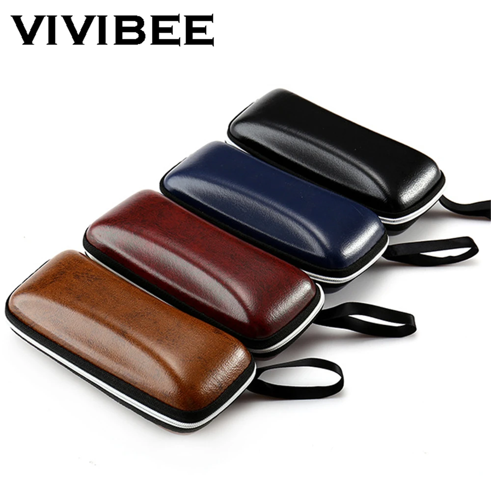 VIVIBEE Men Black PU Leather Sunglasses Case Zipper Waterproof Sun Glasses Eyewear Storage Men Eyeglasses Genuine Spectacle Box