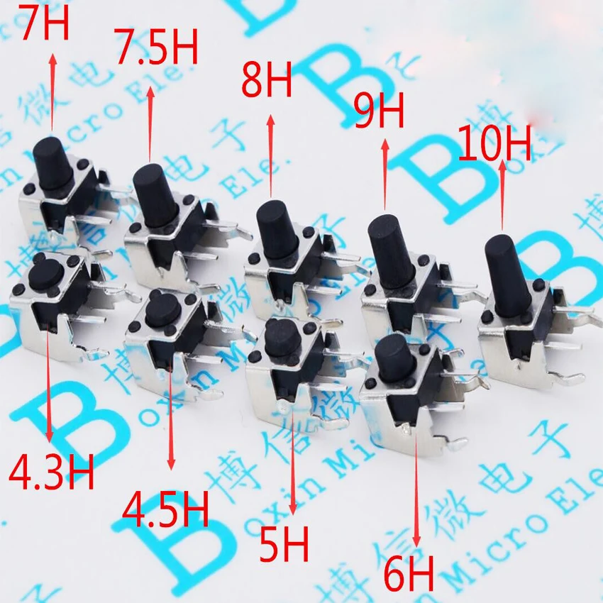 

200PCS/Lot Push Button Switch 6*6MM 6*6 Side-Press Light Touch With Bracket Vertical H= 4.3/4.5/5/6/7/7.5/8/9/10mm