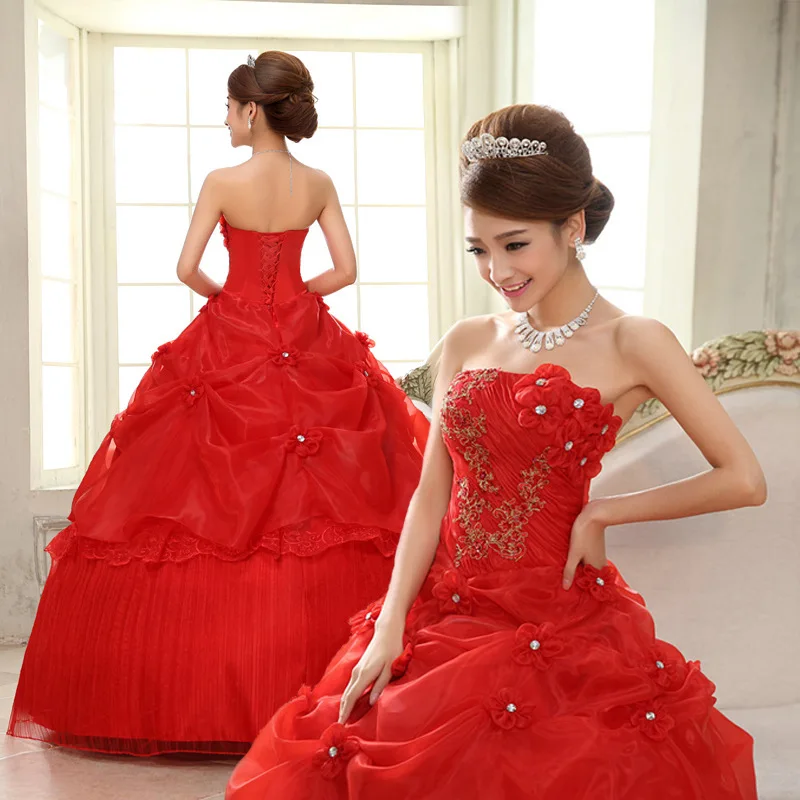 Hot Selling Cheap Pink White Red Quinceanera Dresses Ball Gown Flower Lace Up Sweet 16 Prom Party Gown Vestido 15 Anos QD147