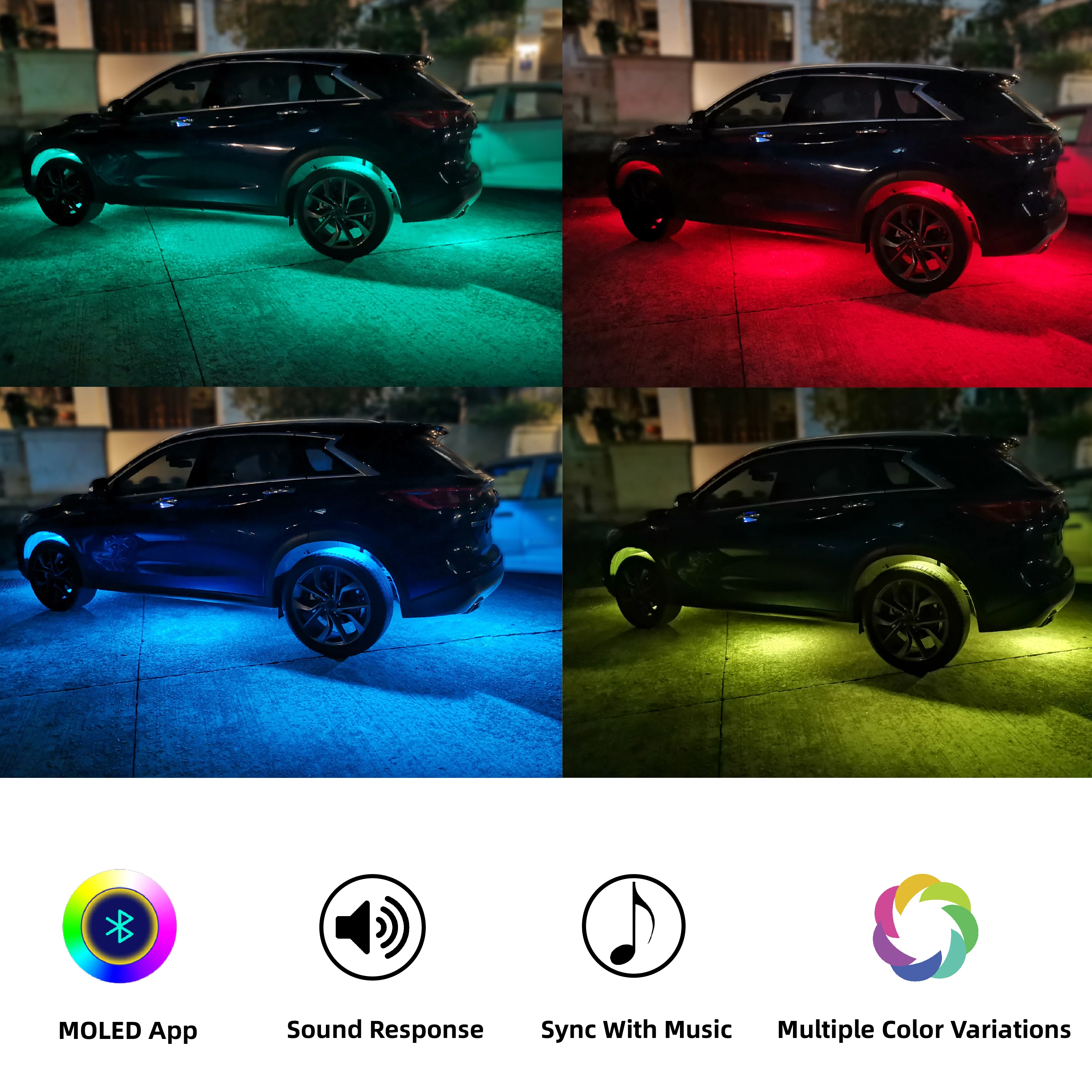 4pcs LED Aluminum Lamp Rock Lights RGB Multicolor  APP Bluetooth-compatible Music Control Car Offroad ATV Neon Underglow Lights