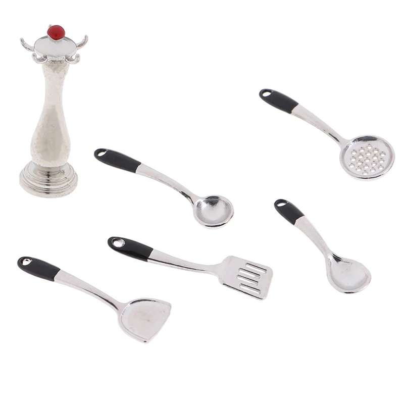 5 pièces maison de poupée Miniature accessoires Mini pelle soupe cuillère support de rangement cuisine outil de cuisine ustensiles pour décoration jouet