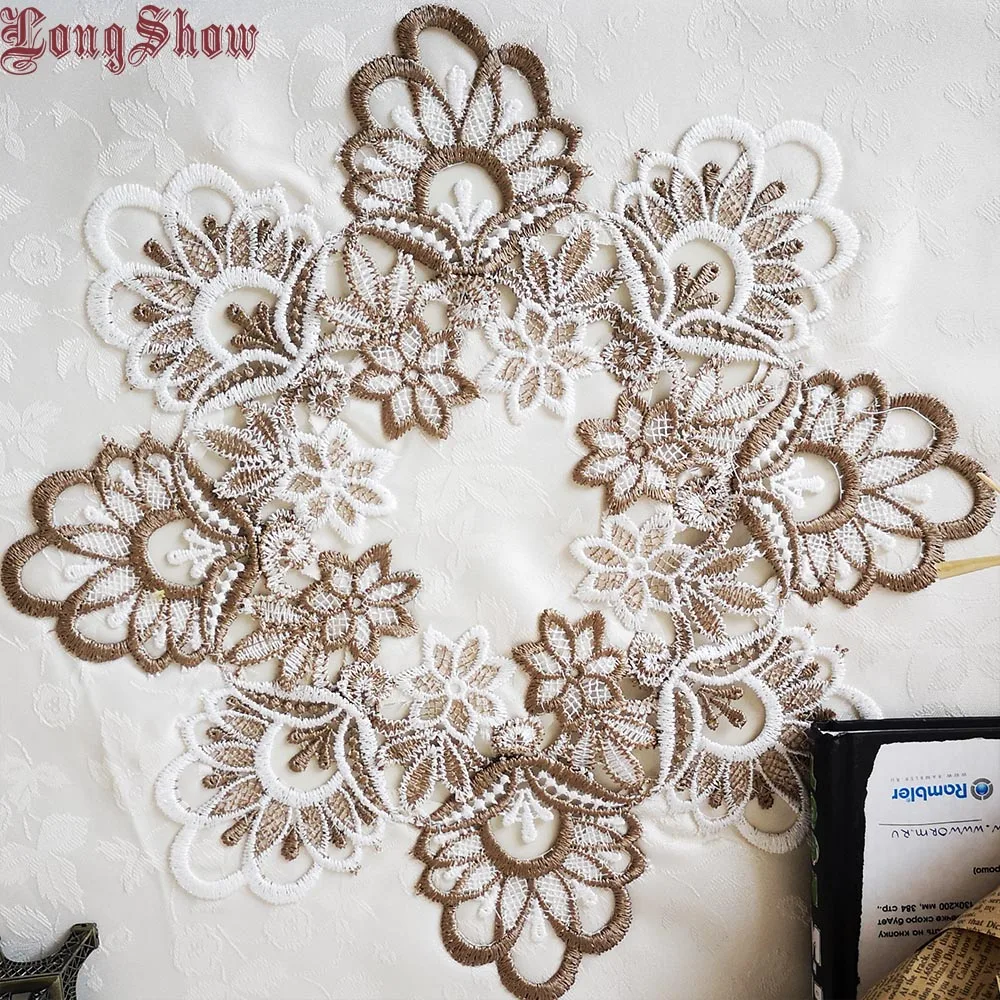 2Yards 9cm Width Pure Polyester 2-Tone Embroidered Lace Trim DIY Craft Material Apparels Accessories