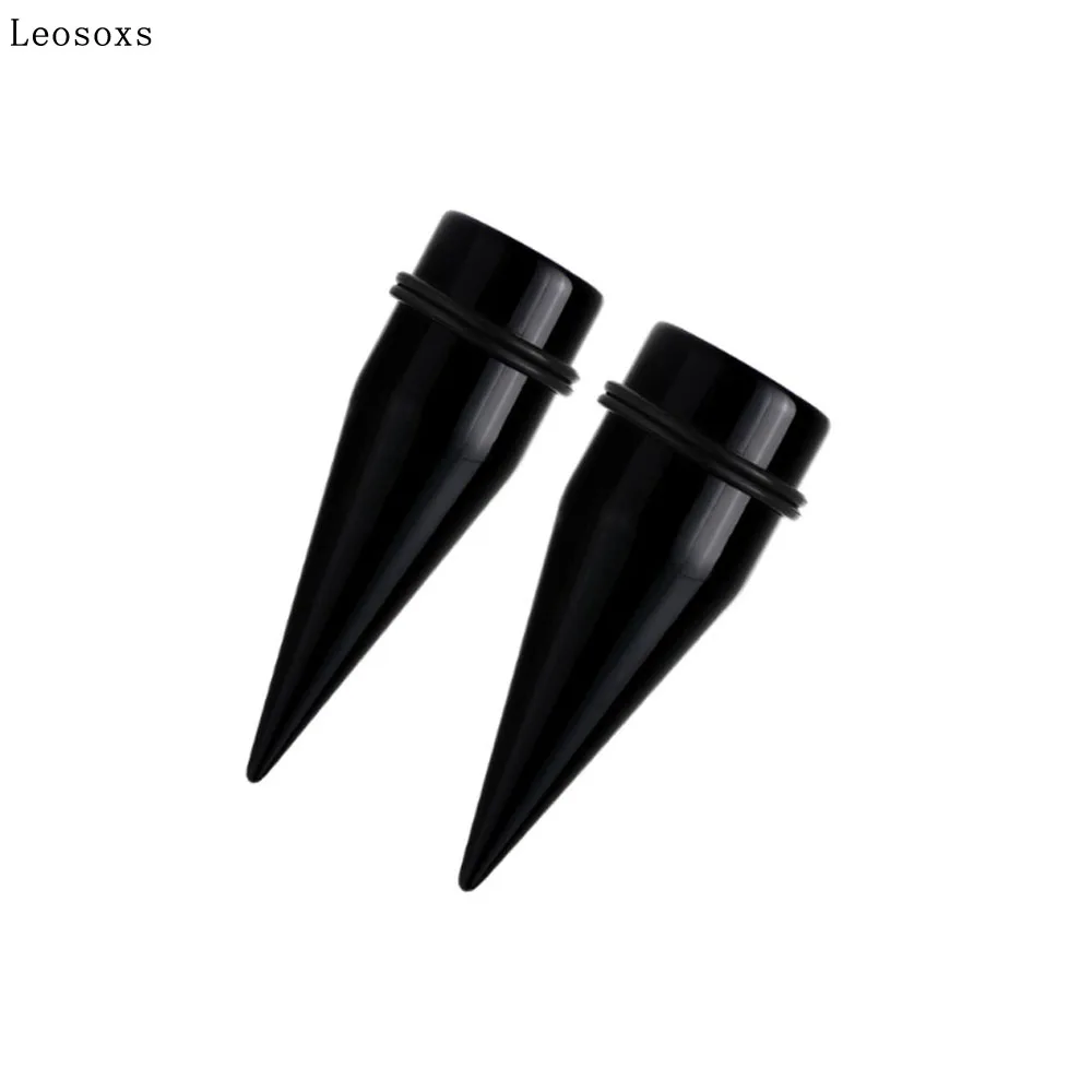 Leosoxs High Quality Black Large Size Sharp Cone Ear with Acrylic Piercing Ear Expander Ear Expander 18-25mm