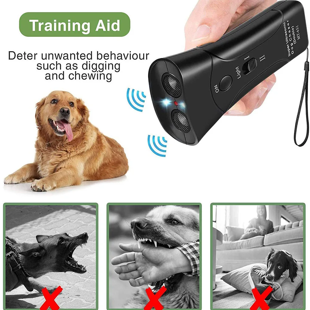 3 in 1 Pet Dog Repeller Anti Barking Stop Bark Training Device Trainer LED Ultrasonic Anti Barking Ultrasonic Without Battery