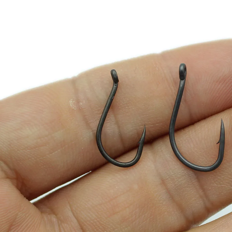 50PCS PTFE Coating Carp Fishing Hook Chod-Rig Hook Kaptor Choddy Carbon Steel Black Micro Bared with Outturned Eye Carp Hook