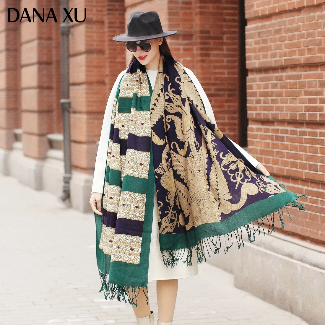 DANA XU Bufanda Mujer Wool Poncho Head Women Lady Warm Shawl Stoles Bandana Scarf Hijab Luxury Brand Pashmina Winter 2021