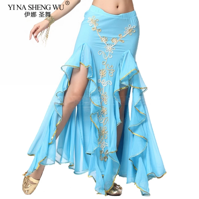 New Belly Dance Costume Bellydance Skirt India Women Double Split Wrap Costumes Stage Performance Dress Clothing Long Wave Skirt