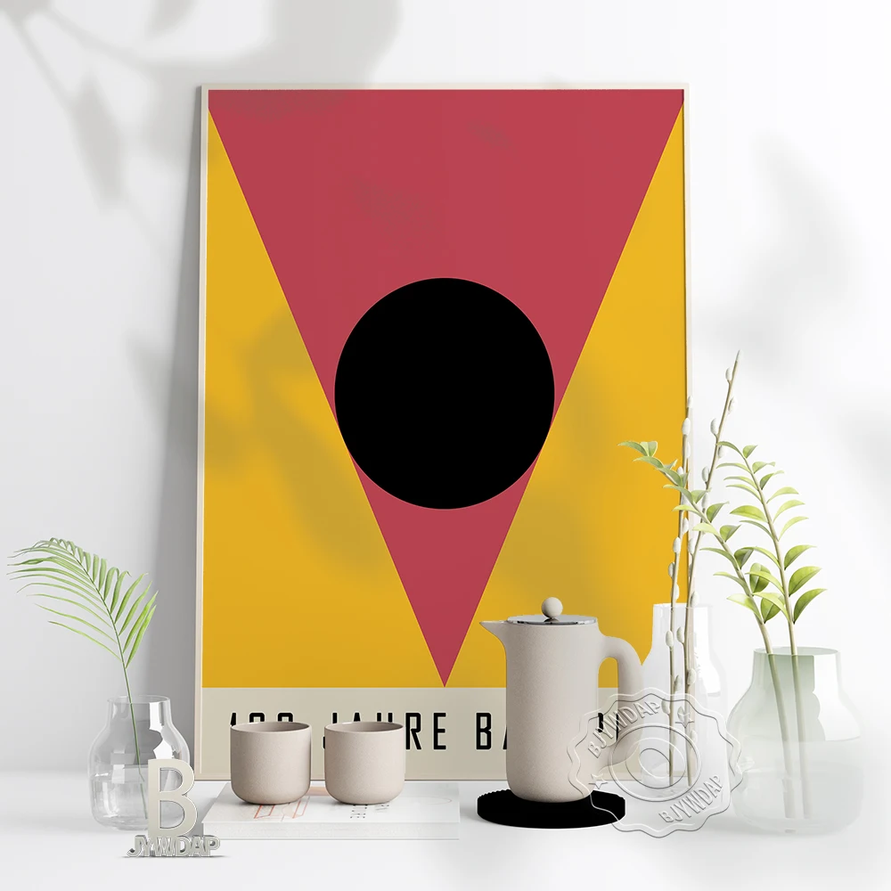 100 Jahre Bauhaus Exhibition Poster, Triangle Black Round Patterning Combination Art Print, Minimalism Geometric Home Wall Decor