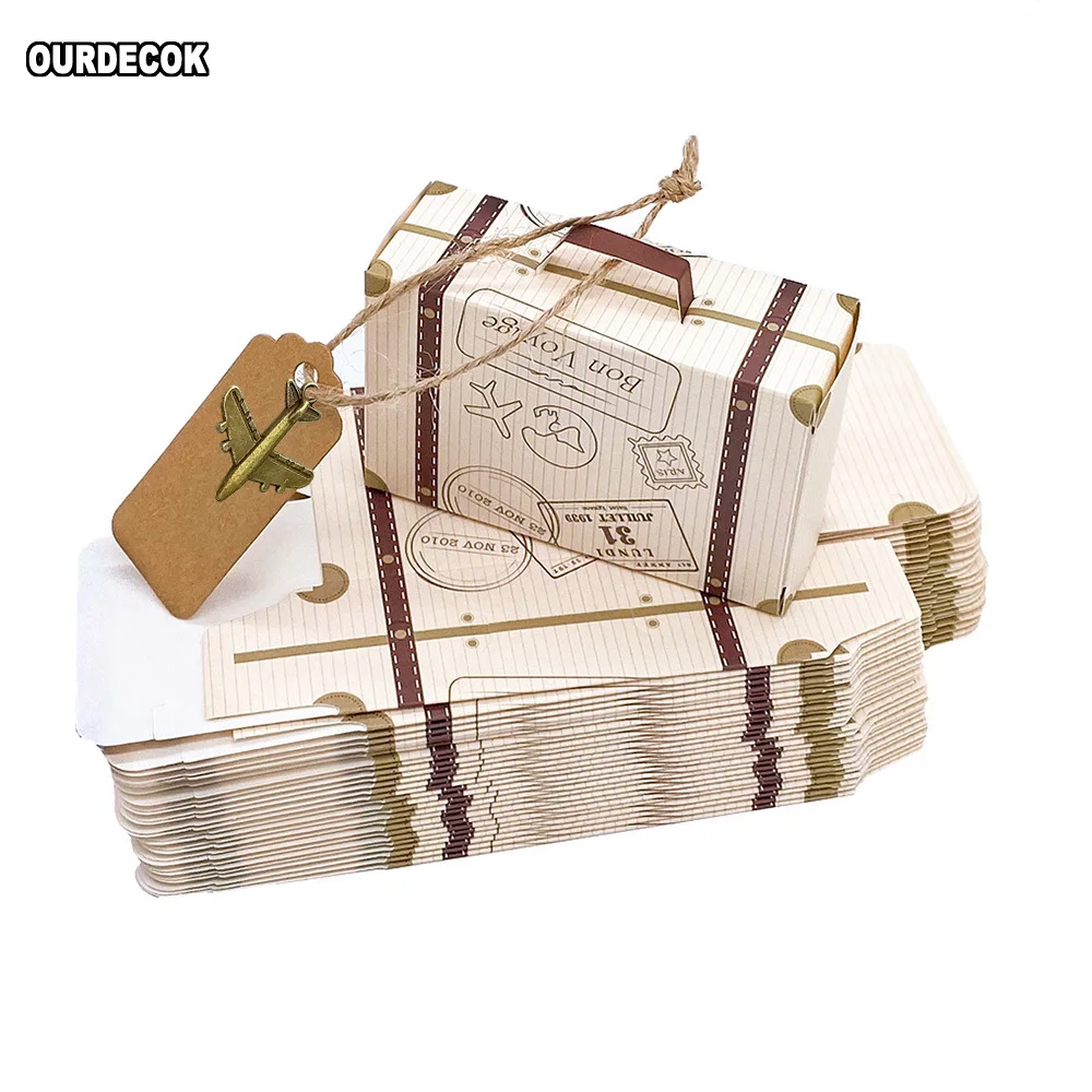 

Suitcase Candy Boxes Travel Classic Elegant Theme Gift Box Wedding Birthday Anniversary Party Favor Boxes With Airplane Hanging