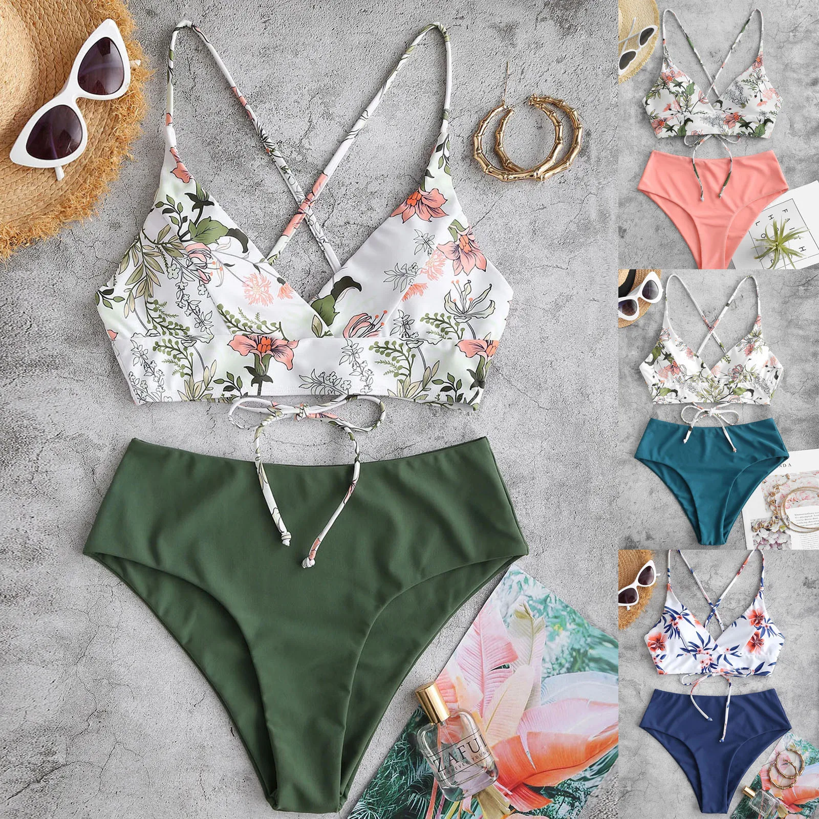 Two Piece Swimsuit Bikini Women 2022 Summer Beach Wear Suit Female Flower Print Split Sets New Ladies Swimming Suit Dropshipping