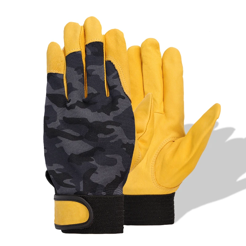 QIANGLEAF Cowhide Top Layer Leather Working Glove Safety Gloves Breathable Cloth Driver Protection Tactical Safety mitten 508MC