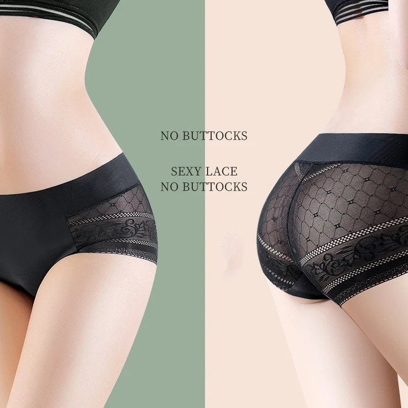 Women Summer Ice Silk Sexy Lace Hollow Transparent Breathable Panties Middle Waist High Elasticity Thin Soft Underwear Breifs