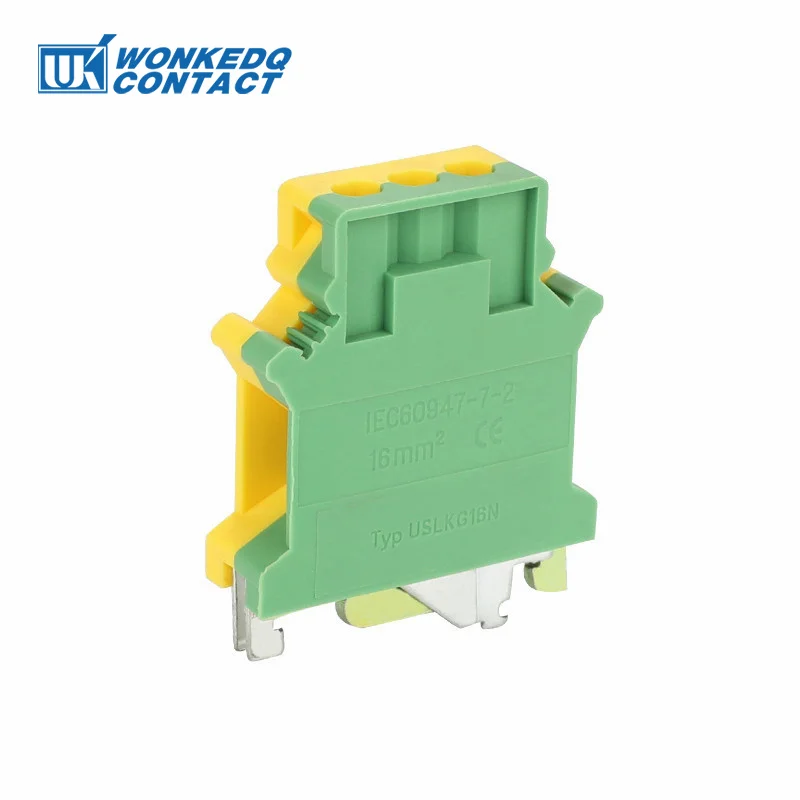 USLKG16N Ground Modular Din Rail Terminal Block, 16 mm² Universal Screw Earth Plug Wire Electrical Connector USLKG-16N