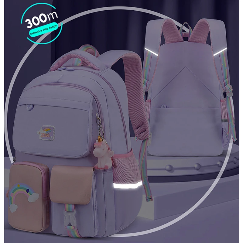 Mochila escolar con correa de hombro para adolescentes y niñas, morral impermeable con diseño de arcoíris, moda coreana