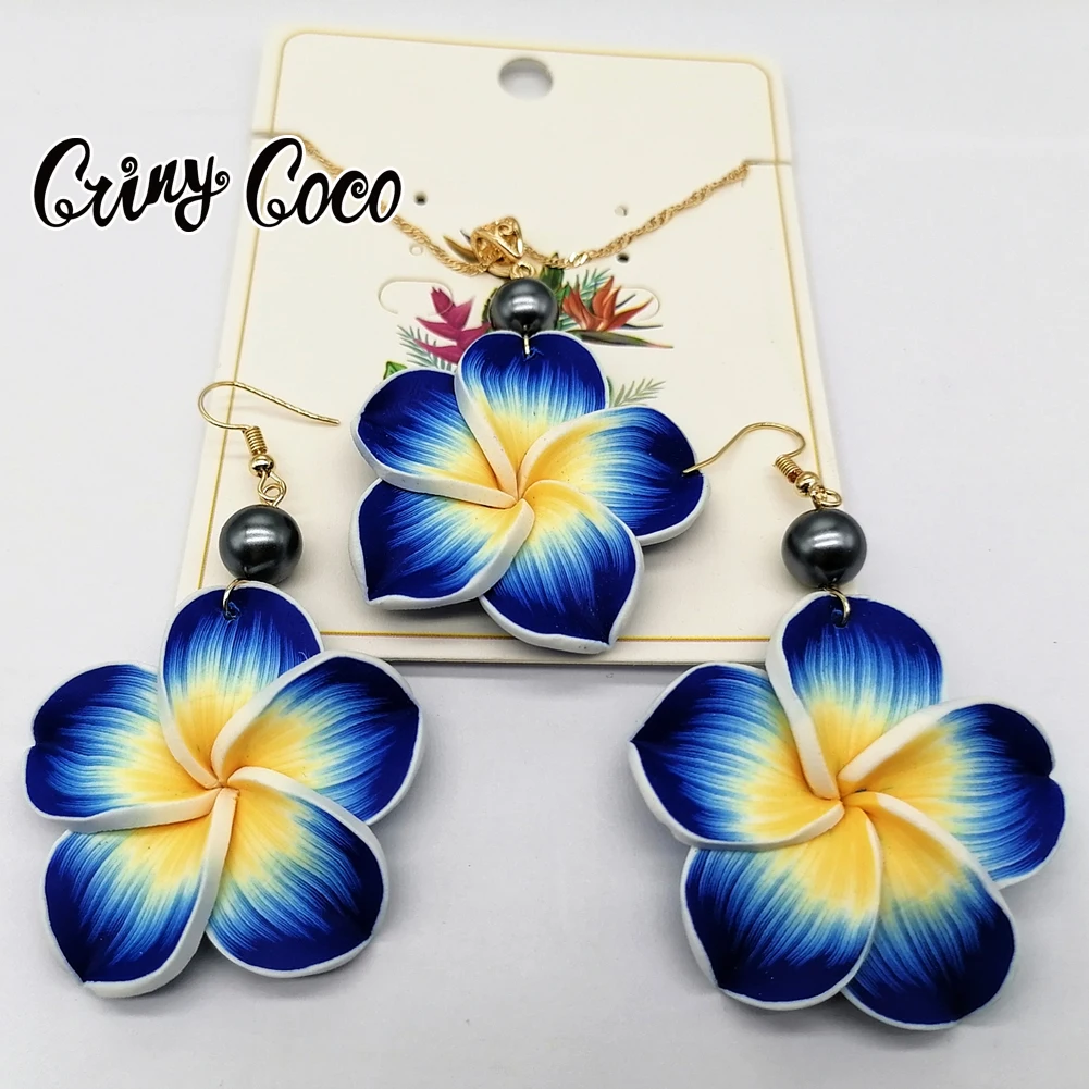 New Designer Jewelery Sets Trendy Handmade Soft Polymer Hawaiian Plumeria Necklace Earrings Set Valentine\'s Days for Women 2022