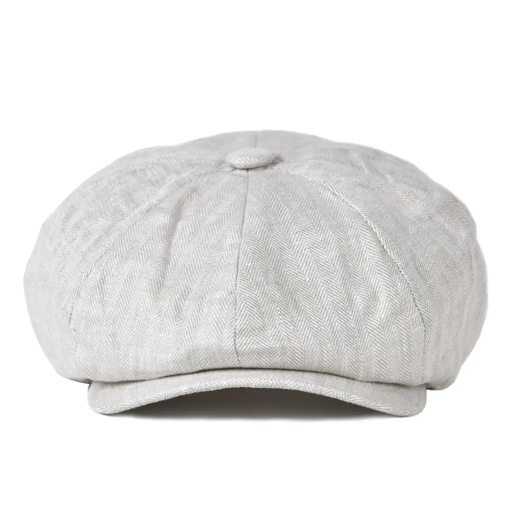 BOTVELA Herringbone Linen Newsboy Cap Men Summer Women Bakerboy Caps Breathable Flat Hat Apple Beret Hats 007