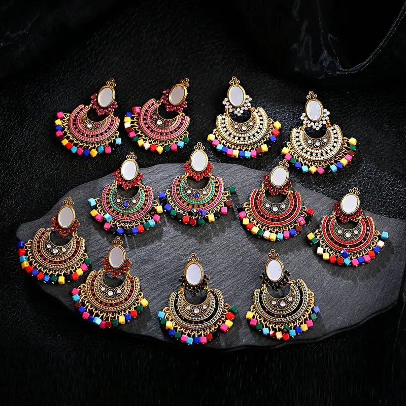 Boho Classic Women\'s Beads Tassel Earrngs Vintage Egypt Geometric Pakistan Gold Color Indian Jewelry Jumkas
