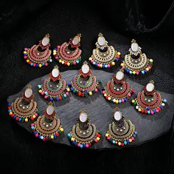 Boho Classic Women's Beads Tassel Earrngs Vintage Egypt Geometric Pakistan Gold Color Indian Jewelry Jumkas