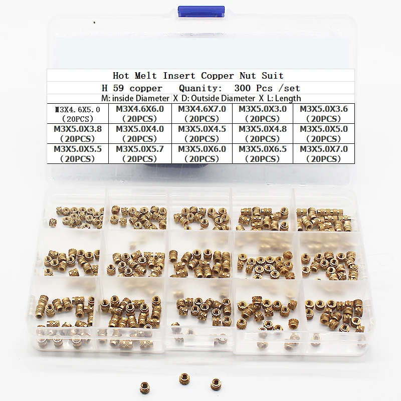 Brass Hot-melt Inlaid Nut Set Heat-formed Copper Thread Inlaid Nut Set SL Double Twill Knurled Injection Molded Brass Nut Set