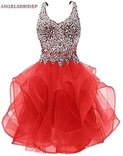 

Angelsbridep Sweetheart Homecoming Dress Vestidos De Festa Sexy Spaghetti Straps Crystals Ruffles Graduation Formal Party Gowns