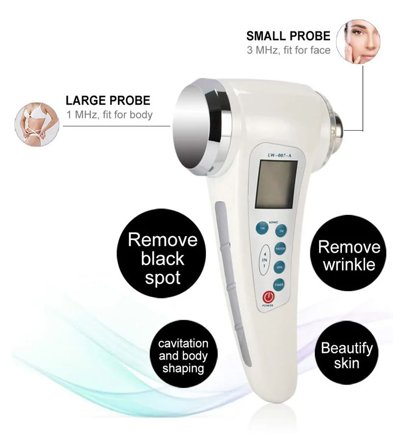 4 modos 1mhz 3mhz fóton ultrassônico elétrico +-terapia de íons limpador facial massageador levantamento sônico pele facial ferramenta de beleza feminina