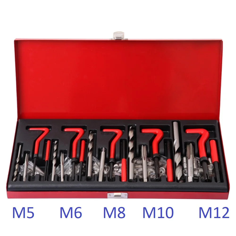 131 pcs M5 M6 M8 M10 M12 Car Engine Block Restoring Damaged Thread Repair  Tool Kit for Helicoil Car Repair Tools Coarse Crowbar