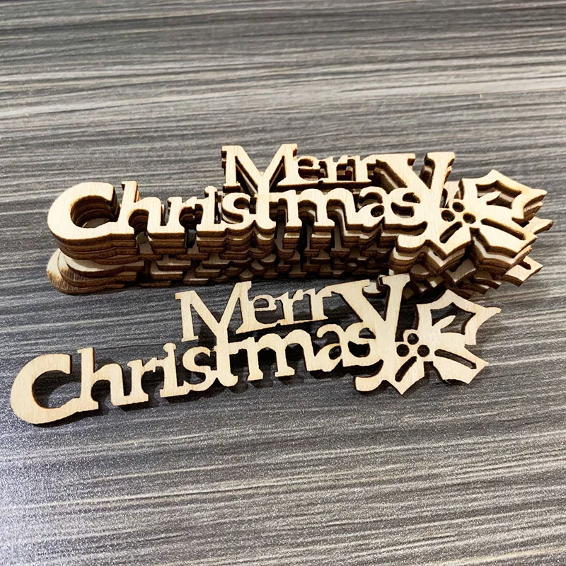 Letras de madera de Feliz Navidad para decoración del hogar, manualidades de madera para decoración navideña, regalo de fiesta de año nuevo, 10